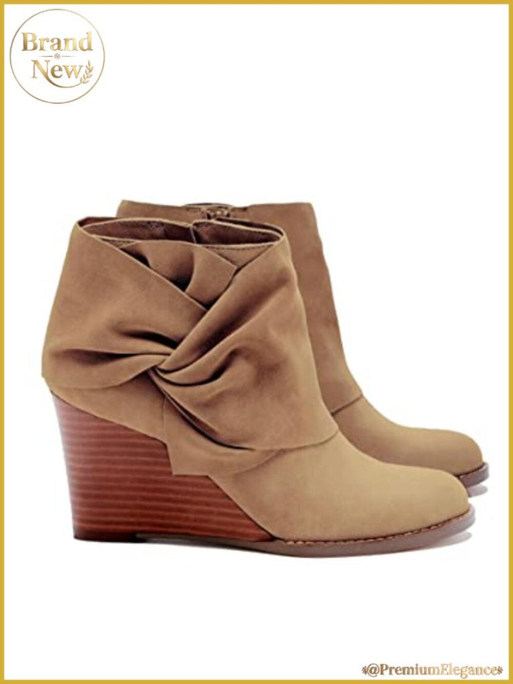 Faux Suede Wedge Ankle Booties Pointed Toe Side Zip Winter Heeled Boots